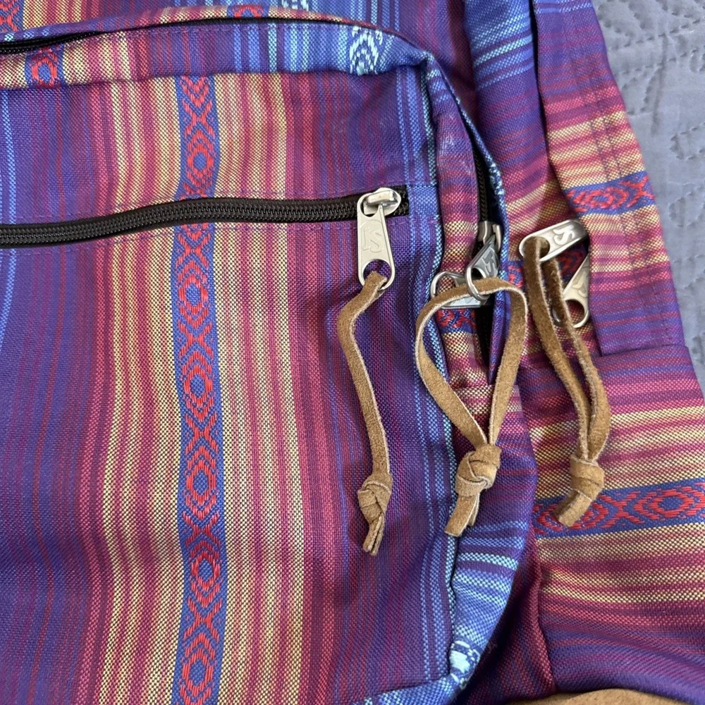 JanSport Originals Backpack Southwestern Stripe Canvas Suede Bottom Blue Purple